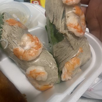 Pho Lucky Noodle House - Broken and over stuffed spring rolls.  Mainly vermicelli noodles. No mint? No cucumber? Overcooked shrimp? Broke wrapper.  What a Shame. - Vietnamese Near Me - Stockton, California