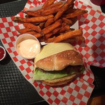 The Burger Grill - Burger with sweet potato fries! - Burgers Near Me - Ketchum, Idaho