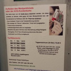 Tiefgarage Stadthalle - Preistafel