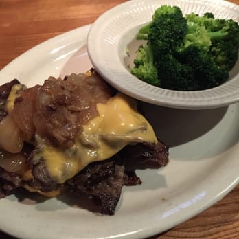 Flips Patio Grill - Carnivore burger without the bun and steamed broccoli instead of fries. Thanks Flips for making staying on low carb easy! - Sports Bars Near Me - Fort Worth, Texas