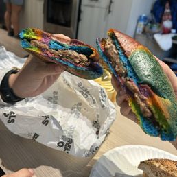 S'more's cream cheese, rainbow bagel S'more's cream cheese, rainbow bagel
