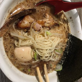 Nikka Ramen - Kuro with egg. They wouldn't let me switch out the thin noodles for the medium :( - Ramen Near Me - Goleta, California