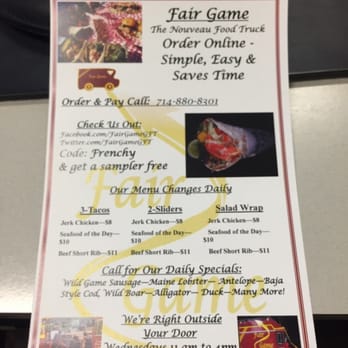Fair Game GFT - a menu for the fair game - Food Trucks Near Me Fair Game GFT - a menu for the fair game - Food Trucks Near Me