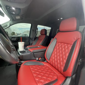 Autotronica - Diamond stitched with Cardinal red face - Auto Customization Near Me - Anaheim, California