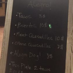 Alegro Taco Bar - Pre opening menu