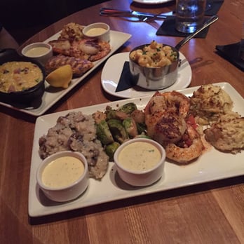 Devon - Seafood mixed grills with lobster mac, wild mushroom risotto, brussels sprouts, and creamed corn. - Seafood Near Me - Hershey, Pennsylvania