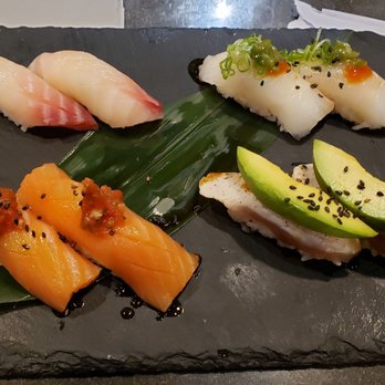 Momo Sushi - Halibut, Red Snapper, Smoked Salmon, and Albacore w/ Yuzu and Avocado - Sushi Bars Near Me - Boulder City, Nevada Momo Sushi - Halibut, Red Snapper, Smoked Salmon, and Albacore w/ Yuzu and Avocado - Sushi Bars Near Me - Boulder City, Nevada