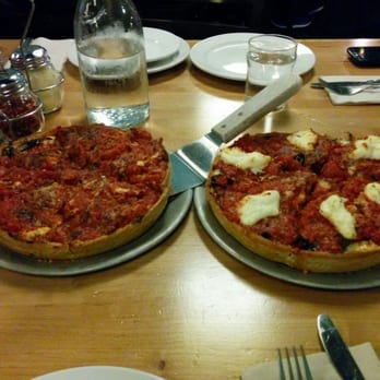 Blue Line Pizza - Blue line deep dish pizza on the right. Mediterranean chicken on the left - Pizza Near Me - Mountain View, California Blue Line Pizza - Blue line deep dish pizza on the right. Mediterranean chicken on the left - Pizza Near Me - Mountain View, California