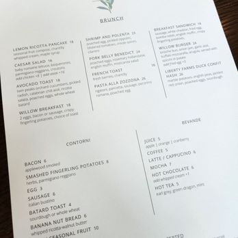 Willow - Menu - Italian Near Me - Sacramento, California