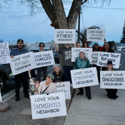 Demonstrating our love for all neighbors on the streets of Modesto.