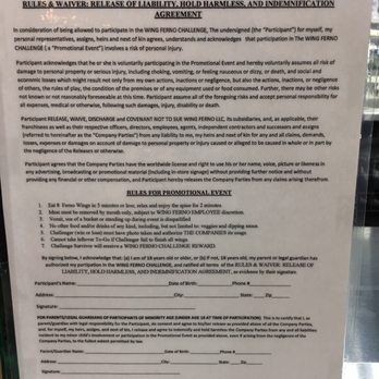 Wing Ferno - The waiver for the eating challenge - Chicken Wings Near Me - Gardena, California Wing Ferno - The waiver for the eating challenge - Chicken Wings Near Me - Gardena, California