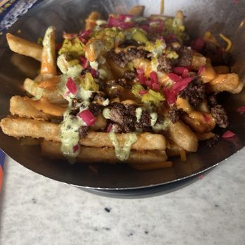 The Mercury Diner - Alien "LOADED" Fries. Aliens abducted the chefs from having heavier hands adding ingredients to the fries because THERE WERE BARELY ANY! - Diners Near Me - Columbus, Ohio