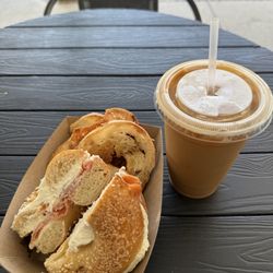 Rain-N-Bagels - Lox bagel and Iced Latte