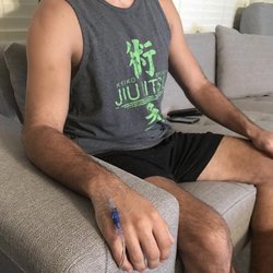 Flash IV - One of our awesome jiu-jitsu training clients benefiting from rehydration after hard days on the mat.