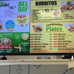 Combo plates, burrito and nachos menu