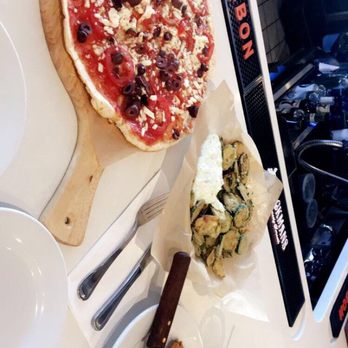 Simply Greek - Green pizza, zucchini chips with tzatiki sauce, & feta and spinach spanakopita. - Greek Near Me - Long Branch, New Jersey