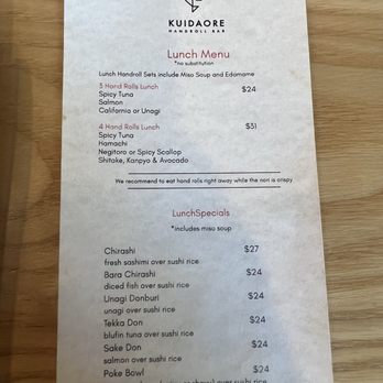 Kuidaore Handroll Bar - Lunch Menu - Bars Near Me - Oakland, California