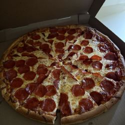Large extra cheese and pepperoni pizza