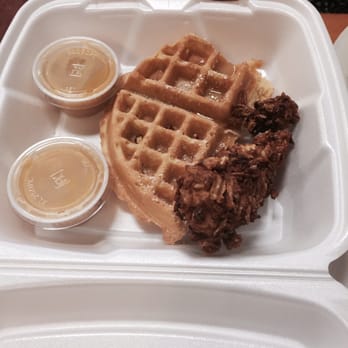 Baker's Kitchen - Chicken and waffles.  They serve a butter syrup that's creamy & buttery with a hint of maple. Used it as my coffee creamer too. - Southern Near Me - New Bern, North Carolina