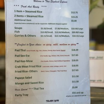 Thai Elephant Express - Menu as of July 2024 - Thai Near Me - San Jose, California