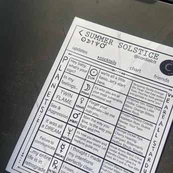 Cordial - Popup menu - Cocktail Bars Near Me - Charlotte, North Carolina