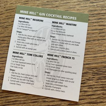 Mine Hill Distillery - Recipe card for gin - Distilleries Near Me - Roxbury, Connecticut