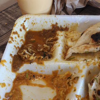 New Spice World - Chicken Tikka masala, goat curry, yogurt, garlic naan, mango lassi. Omggggg :D I couldn't even stop to take a picture until I was done! - Indian Near Me - Corona, California