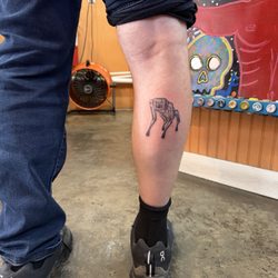 Pigment Custom Tattooing & Piercing - Robot doggo tattoo! And more middle-aged dude leg than you require.