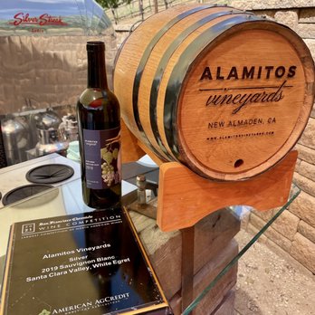 Alamitos Vineyards - a barrel of wine and a glass of wine - Wine Tasting Room Near Me - San Jose, California