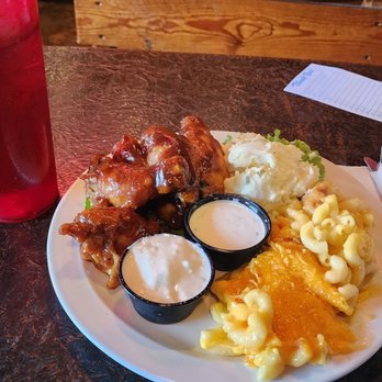 Lupie's Cafe - 6 BBQ wings with Mac n cheese and potato salad - American Near Me - Charlotte, North Carolina Lupie's Cafe - 6 BBQ wings with Mac n cheese and potato salad - American Near Me - Charlotte, North Carolina