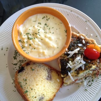 Rebecca's Bistro - Quiche with cheesy potatoes and blueberry bread. - Cafes Near Me - Walnut Creek, Ohio