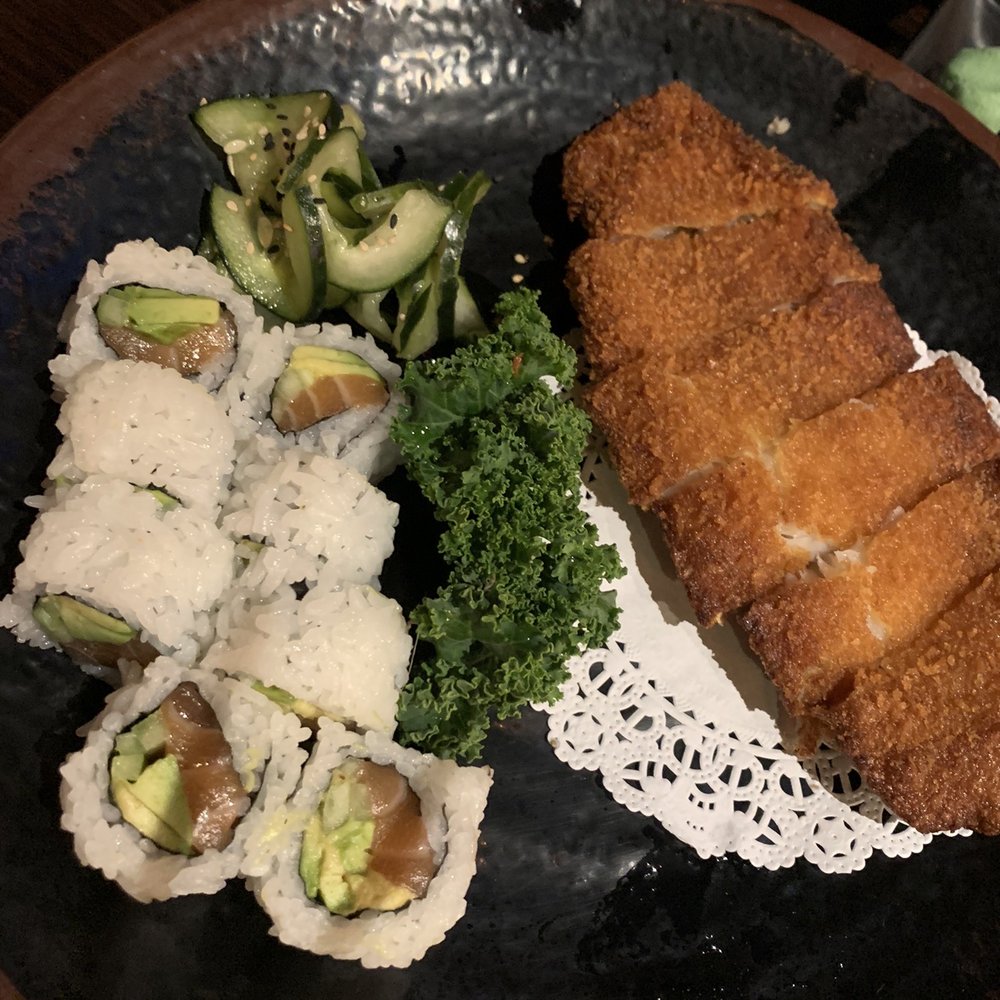 Kiku Sushi - Salmon roll with fish cutlet - Japanese Near Me - Monrovia, California Kiku Sushi - Salmon roll with fish cutlet - Japanese Near Me - Monrovia, California
