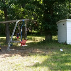 Bashaw Lake Resort - Shaded playground and sand area for the kids