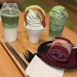 Ube Towel Cake, Matcha Cream Souffl, Matcha Latte(Cold), Matcha Float