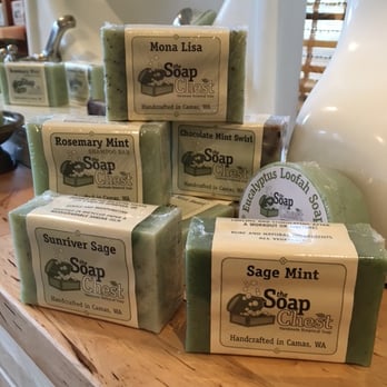 The Soap Chest - Rosemary Mint (A Shampoo Bar), Sage/Mint (made with homegrown peppermint), and Mona Lisa (spearmint with scrubby oats and poppy seeds) - Cosmetics & Beauty Supply Near Me - Camas, Washington