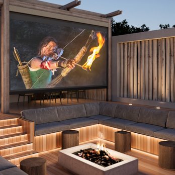 Screen Innovations - Turn any outdoor space into a home theater. Unsure about seating? Double your options w/ 360 View and project onto both sides of the screen - Shades & Blinds Near Me - Austin, Texas Screen Innovations - Turn any outdoor space into a home theater. Unsure about seating? Double your options w/ 360 View and project onto both sides of the screen - Shades & Blinds Near Me - Austin, Texas