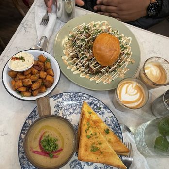 Maha's - Lentil soup with grilled cheese, side of fries, chicken sandwich - Egyptian Near Me - Toronto, Ontario
