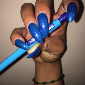 Rosie Nails - Bright Brilliant Blue love this shape done by Chris - Nail Salons Near Me - Los Angeles, California Rosie Nails - Bright Brilliant Blue love this shape done by Chris - Nail Salons Near Me - Los Angeles, California