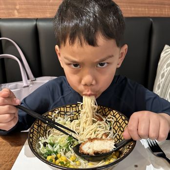 Katsuyama - Leo chowing down on katsu ramen! - Izakaya Near Me - Palm Desert, California