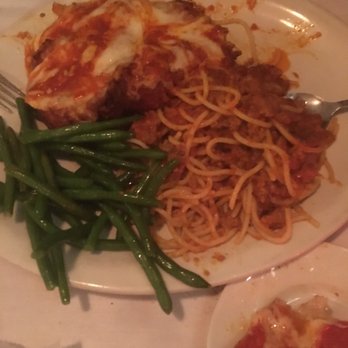 The Original Vazzy's - Amazing chicken parmigiana with spaghetti served with green beans. - Italian Near Me - Bridgeport, Connecticut The Original Vazzy's - Amazing chicken parmigiana with spaghetti served with green beans. - Italian Near Me - Bridgeport, Connecticut