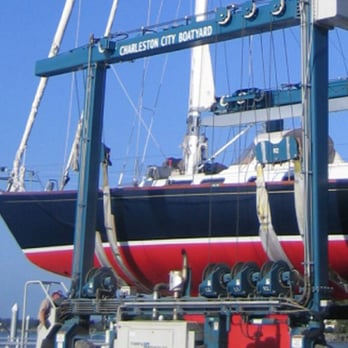 Safe Harbor City Boatyard - Sailboat on the 75-ton Travelift. - Boat Repair Near Me - Charleston, South Carolina Safe Harbor City Boatyard - Sailboat on the 75-ton Travelift. - Boat Repair Near Me - Charleston, South Carolina