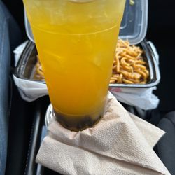 Sweet Day Tea and Coffee - Mango boba and chicken low mein
