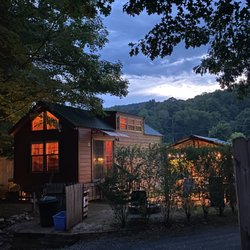 Greenbrier River Campground - Hideaway cabin at night