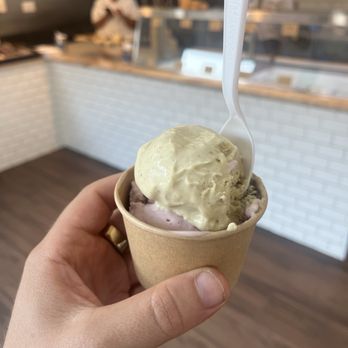 Maple Creamery - Pistachio scoop and a strawberry jawn underneath - Bakeries Near Me - Brooklyn, New York
