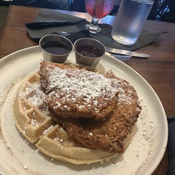 Reid's Apothecary - Waffle and pancakes with blueberry sauce and syrup - New American Near Me - Brunswick, Georgia