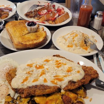 Mama Kat's - Chicken Fried Steak and eggs and the strawberry swirl combo. - American Near Me - San Marcos, California Mama Kat's - Chicken Fried Steak and eggs and the strawberry swirl combo. - American Near Me - San Marcos, California