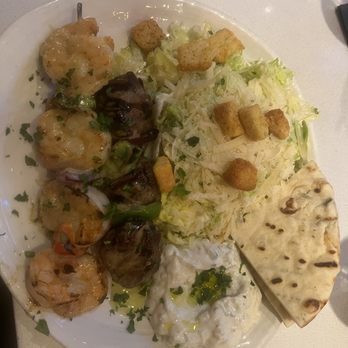 Olive Pit Grill - Brea - 2 Skewer Combo - shrimp & lamb. Tzatziki, Caesar Salad, & Pita Bread on the side - Greek Near Me - Brea, California Olive Pit Grill - Brea - 2 Skewer Combo - shrimp & lamb. Tzatziki, Caesar Salad, & Pita Bread on the side - Greek Near Me - Brea, California