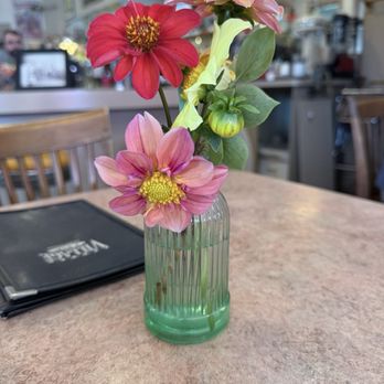 Little Village Cafe - Flowers on each table - Cafes Near Me - Baraboo, Wisconsin