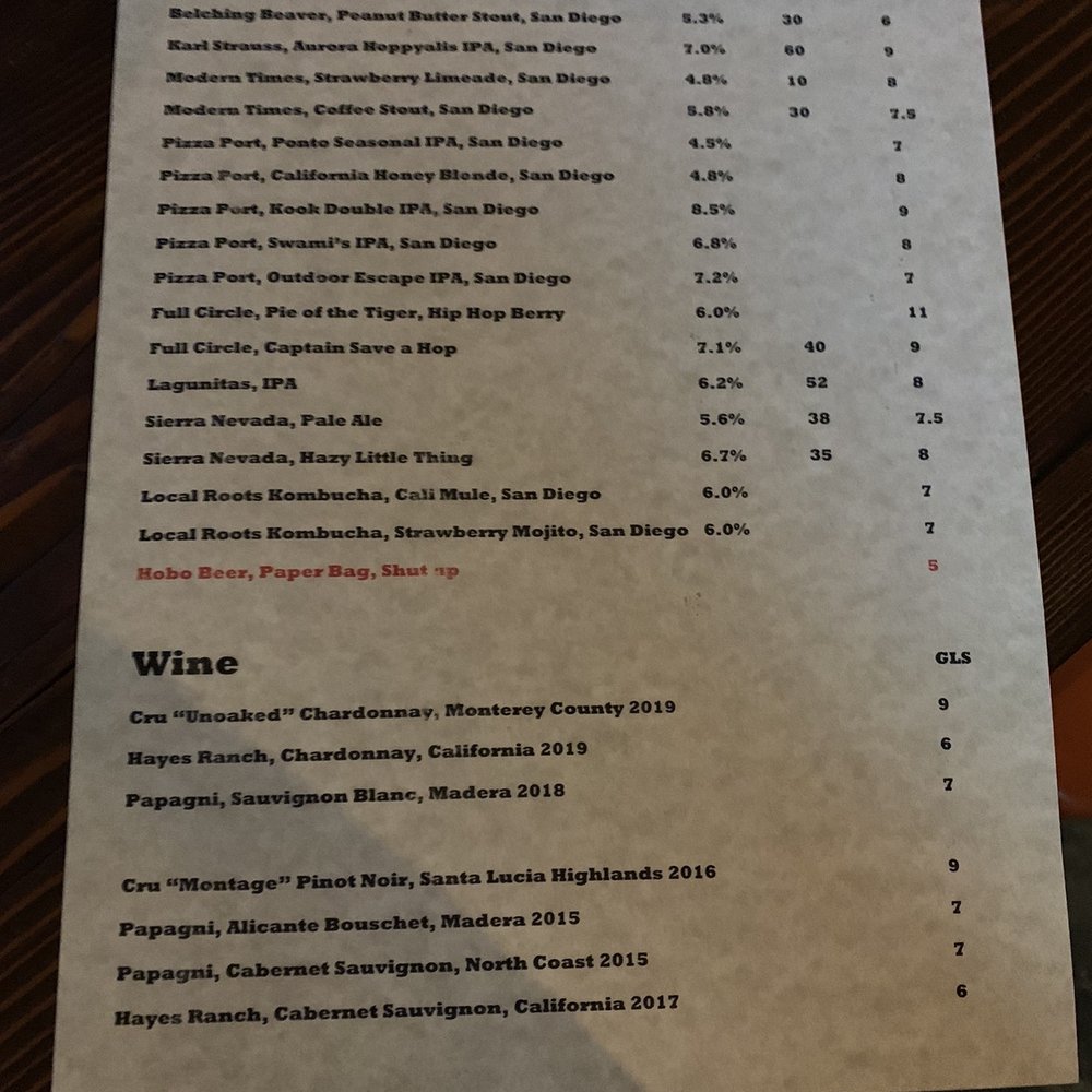 Drink menu