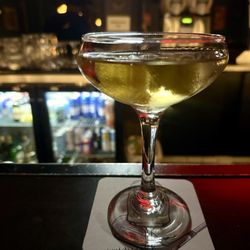 Tuxedo #6 - a modern riff of one of the oldest martinis (gin, vermouth, green chartreuse, elderflower, bitters, mezcal rinse)